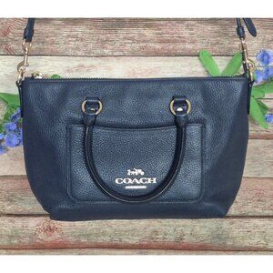 Coach Mini Emma Satchel Blue Pebble Leather Handbag Crossbody Gold Hardware NICE